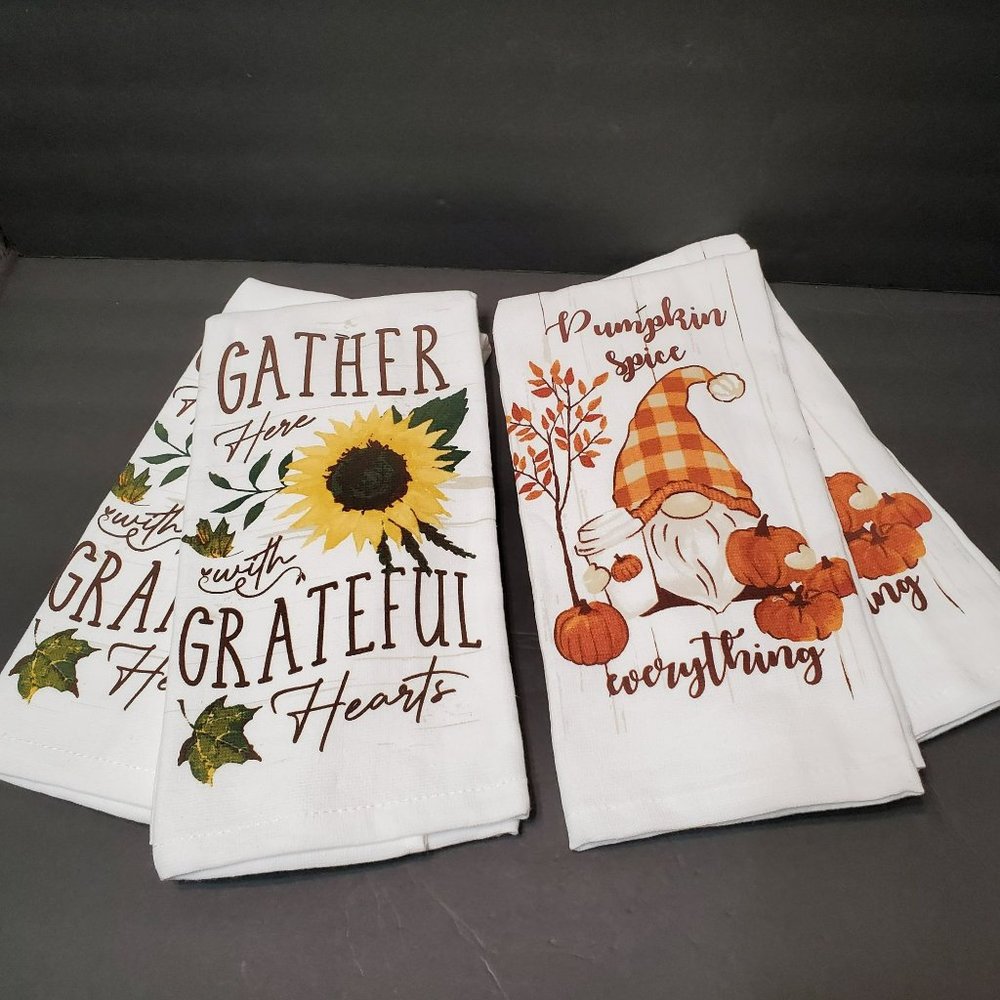 Cuisinart Kitchen Towels, set of 4, Fall Tea Towel Sunflower Gnome Pumpkin NEW